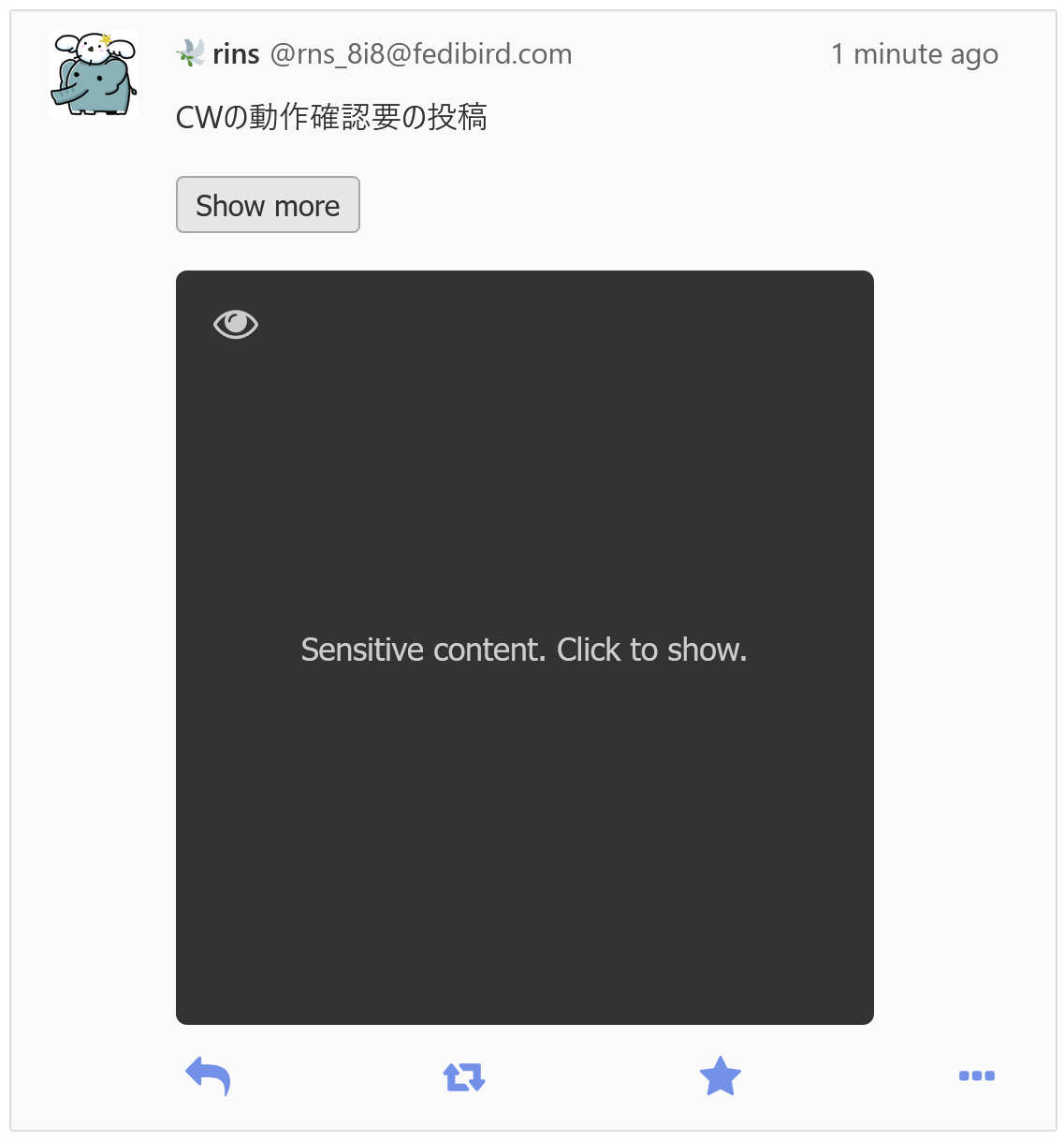 Hollo (with Enafore) でCWを適用したテキストと画像を閲覧した場合